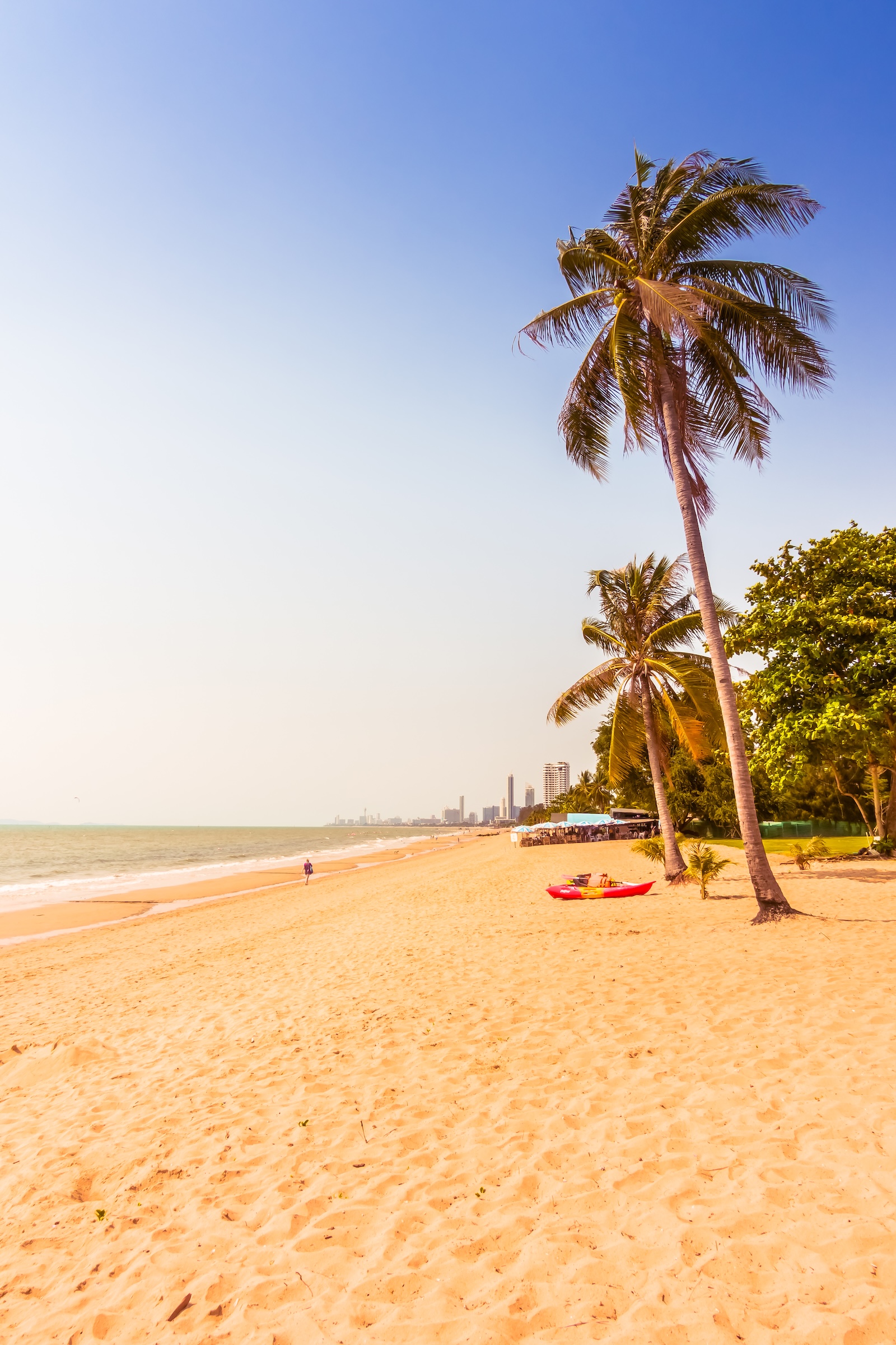 Beautiful tropical sea and beach with palm tree - Vintage Filter